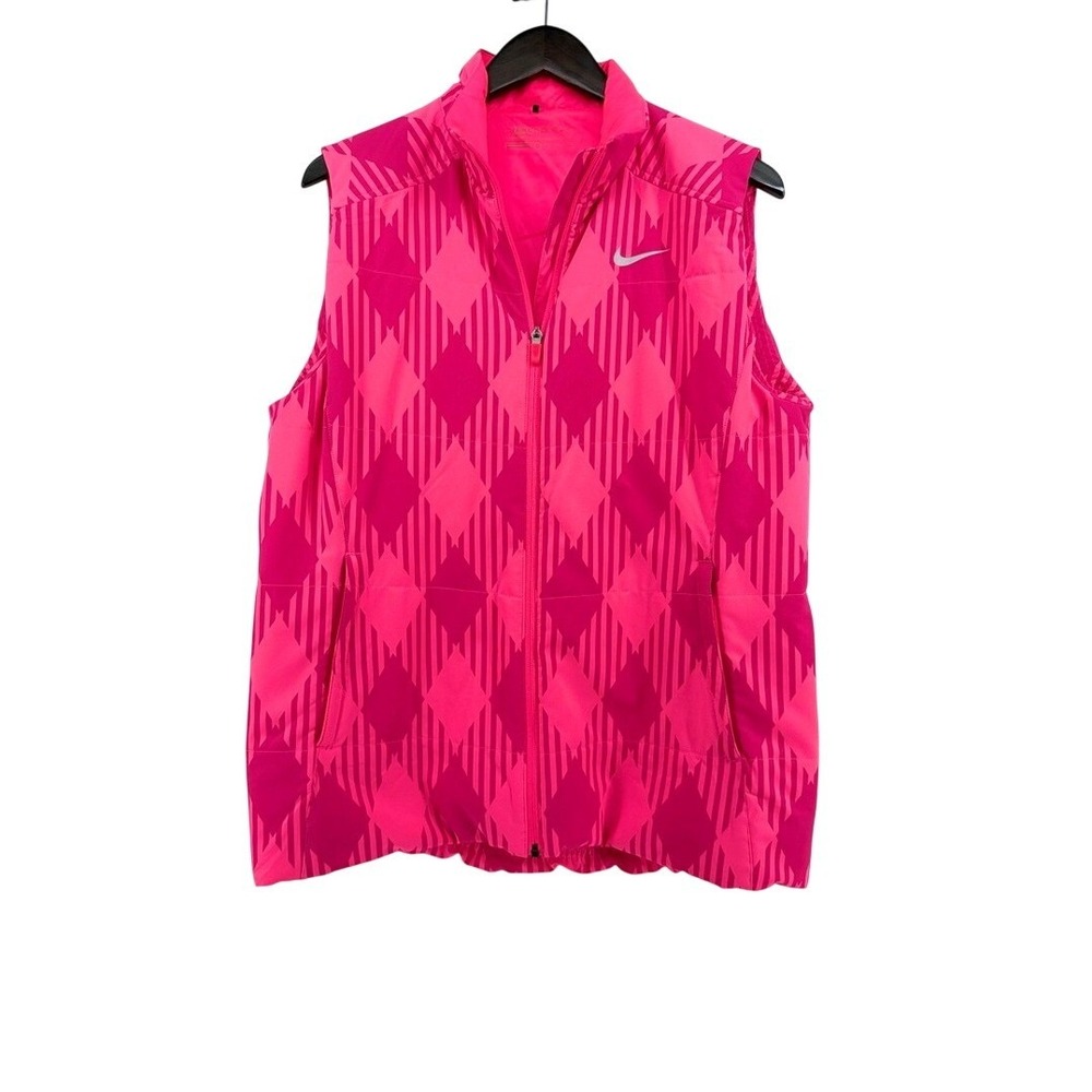 Nike Golf Sport Womens XL Pink Argyle Full Zip Mock Neck Vest